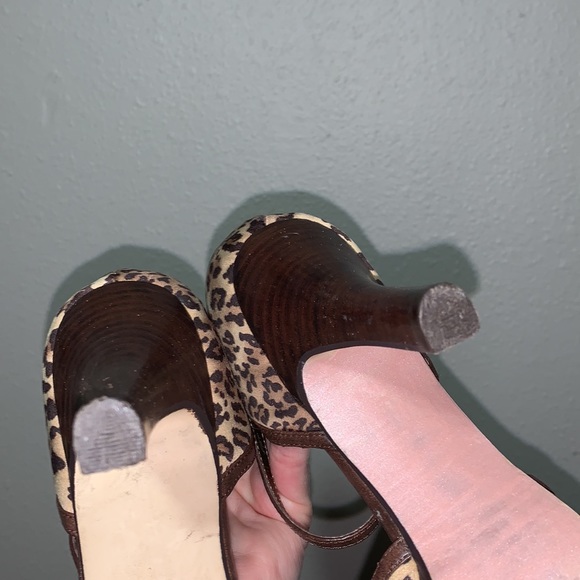 Steve Madden Maggie leopard print peep toe platform heels Sz 7.5 ankle tie - Picture 17 of 17